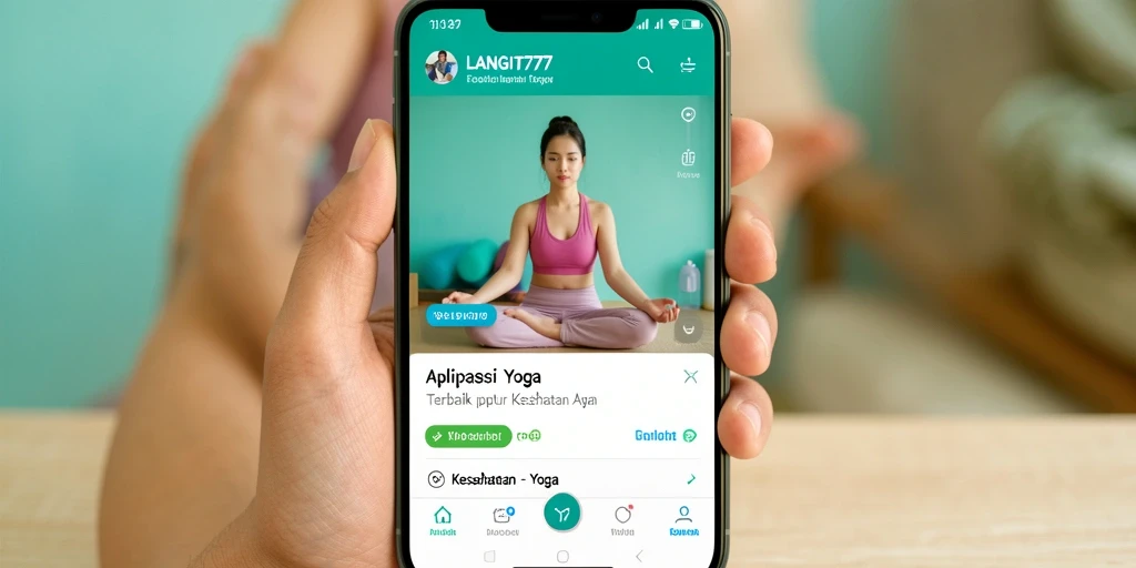 Antarmuka aplikasi LANGIT777 menunjukkan sesi Yoga interaktif yang menenangkan.