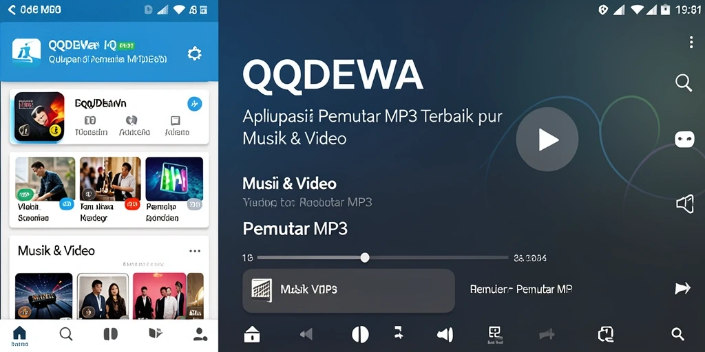 Tampilan antarmuka pemutar musik QQDEWA yang menarik dan fungsional.
